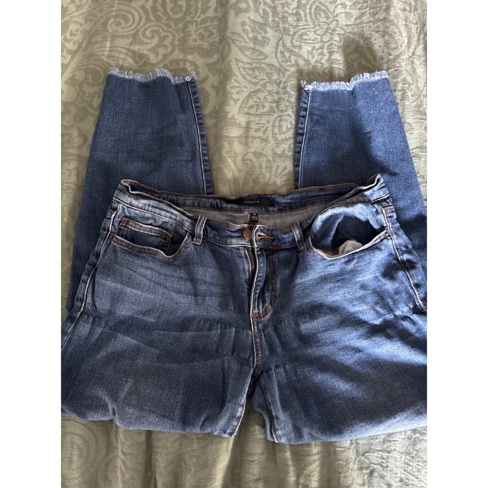 Harper Distressed Hem Ripped Jeans, Size 31, Blue Denim, Women's